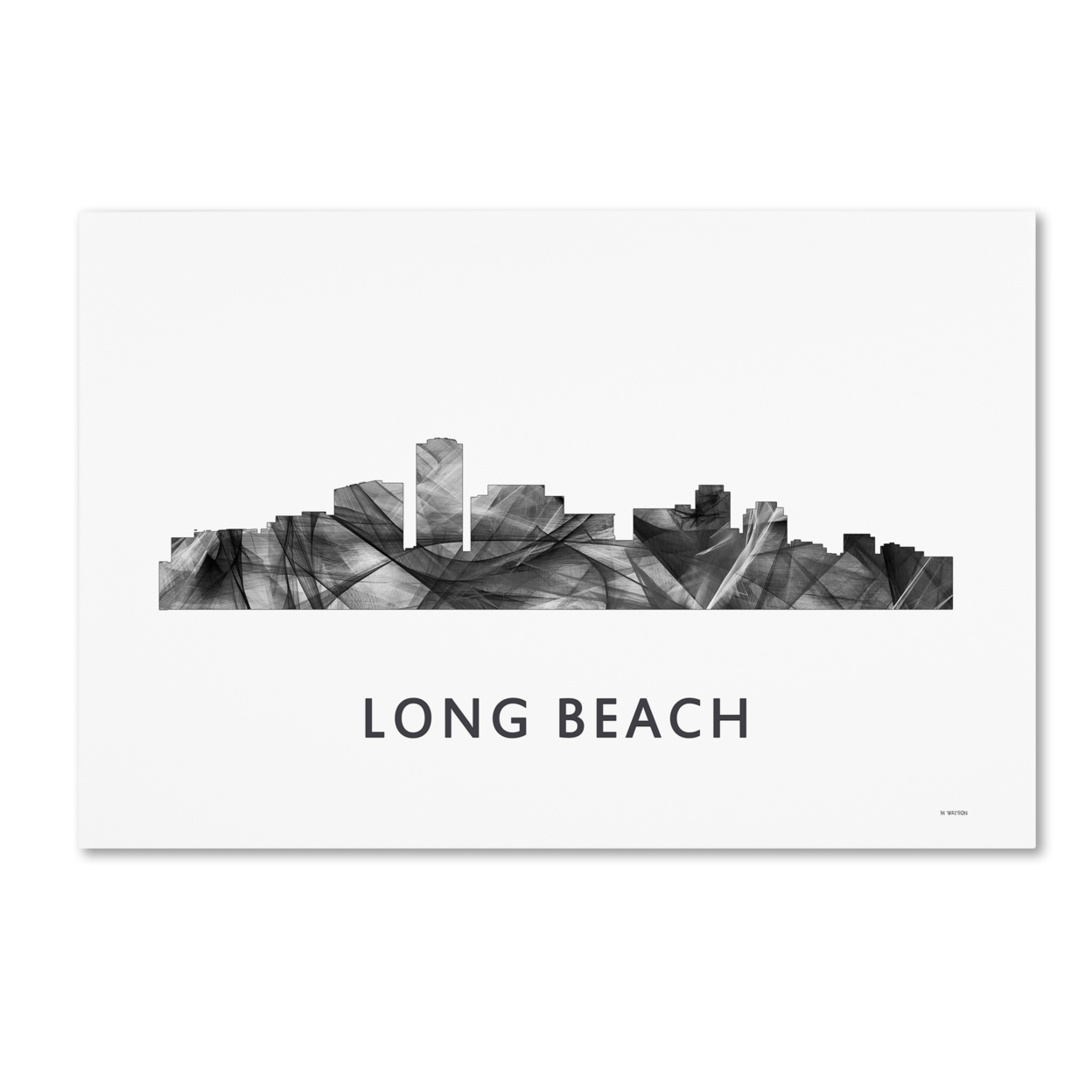 Marlene Watson 'Long Beach California Skyline WB-BW' Canvas Art 16 X 24