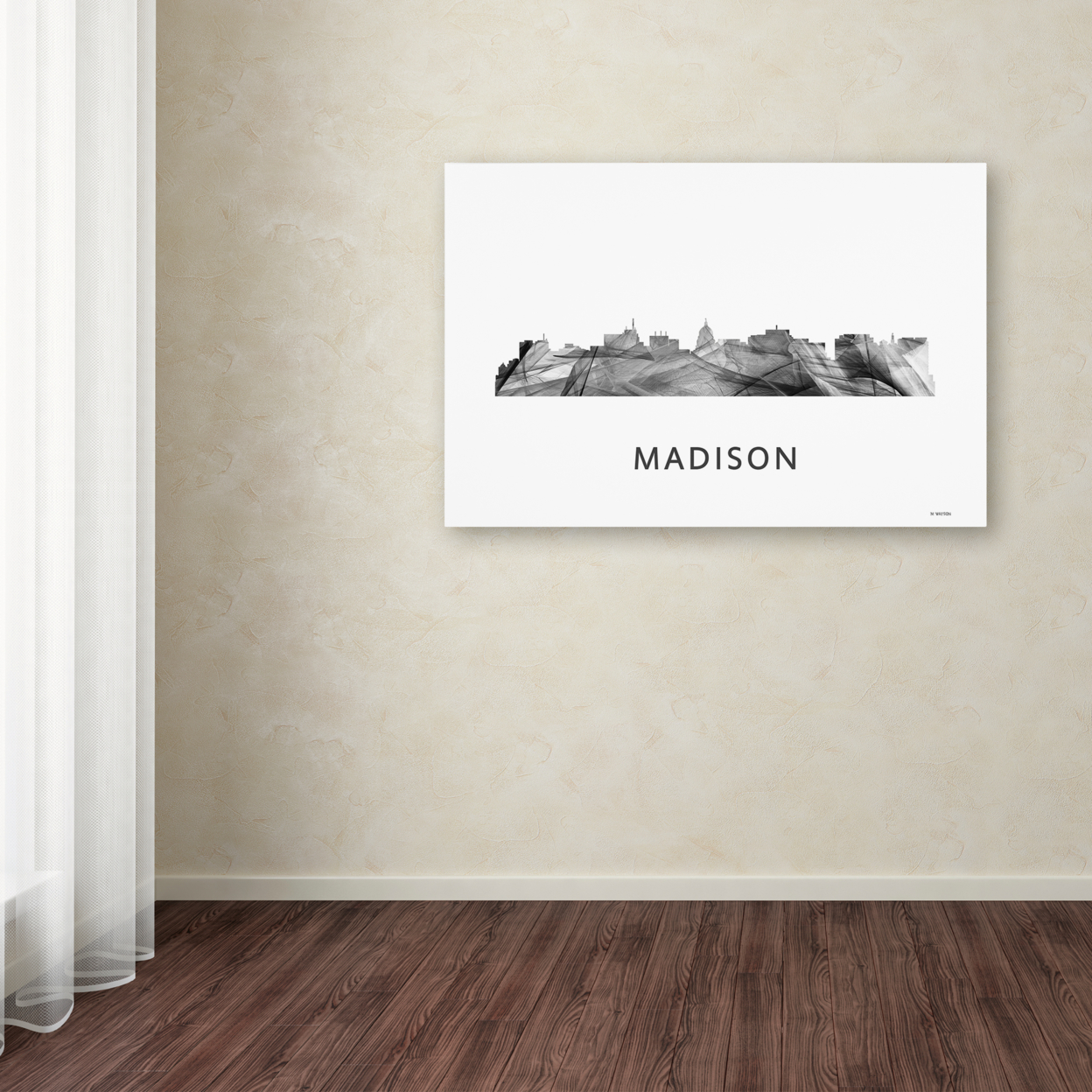 Marlene Watson 'Madison Wisconsin Skyline WB-BW' Canvas Art 16 X 24