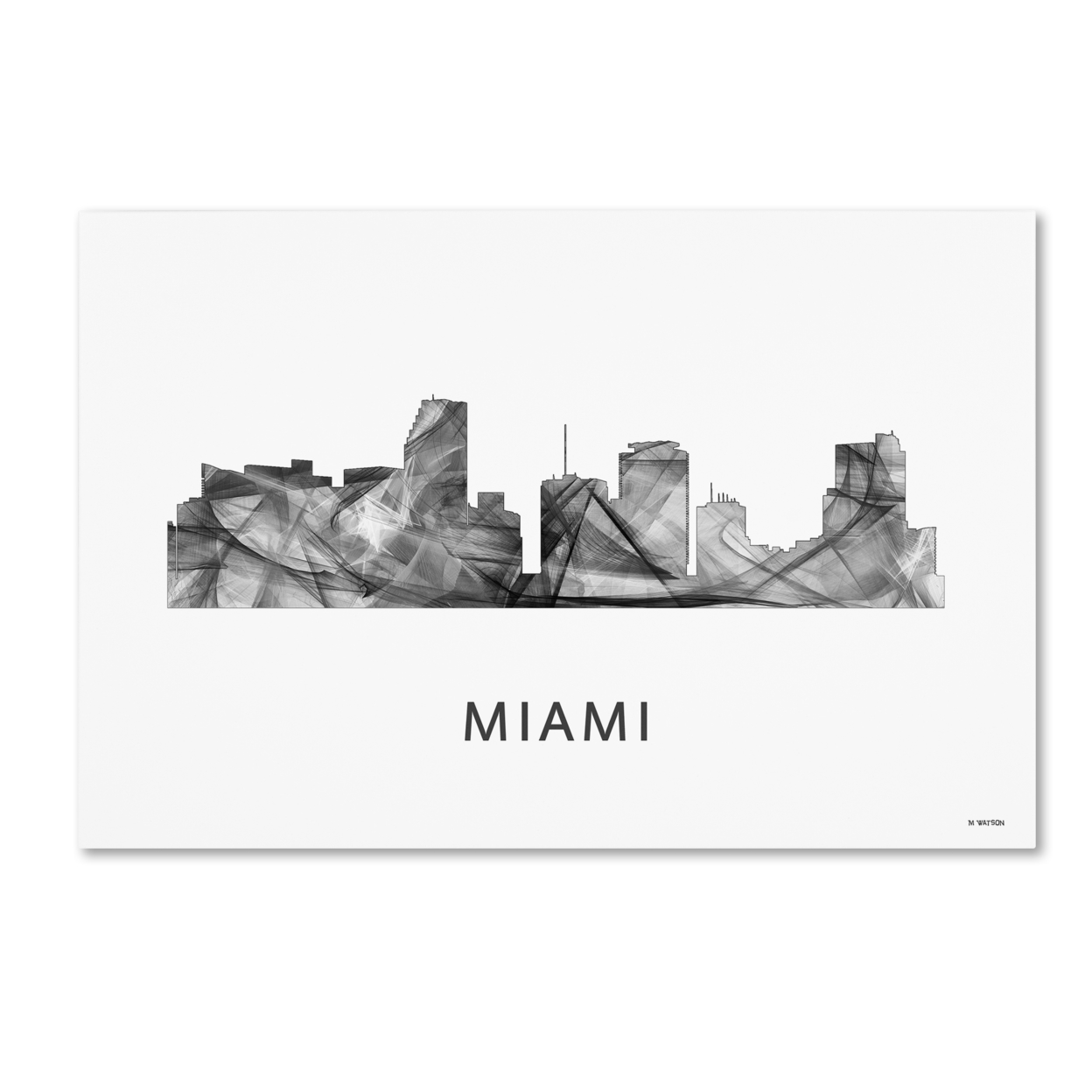 Marlene Watson 'Miami Florida Skyline WB-BW' Canvas Art 16 X 24