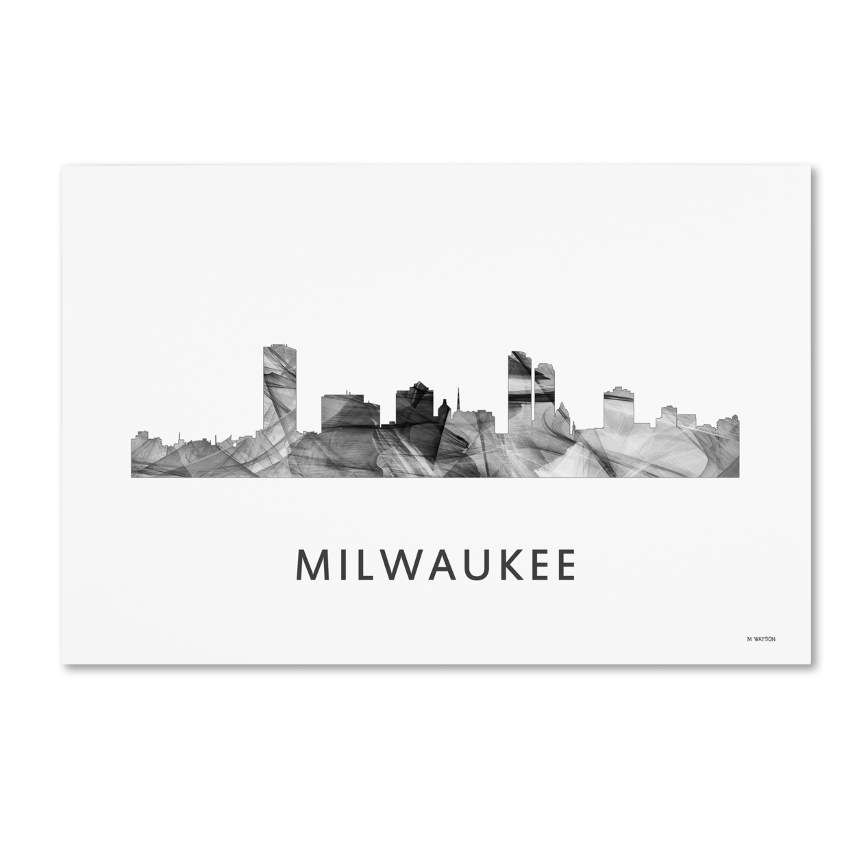 Marlene Watson 'Milwaukee Wisconsin Skyline WB-BW' Canvas Art 16 X 24