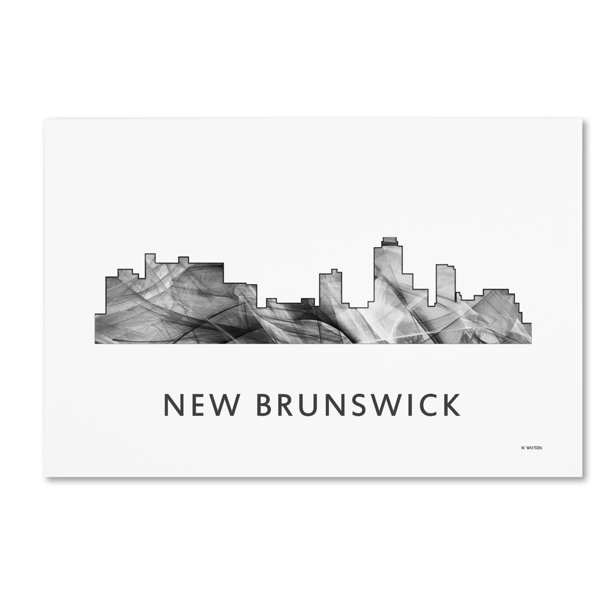 Marlene Watson 'New Brunswick NJ Skyline WB-BW' Canvas Art 16 X 24