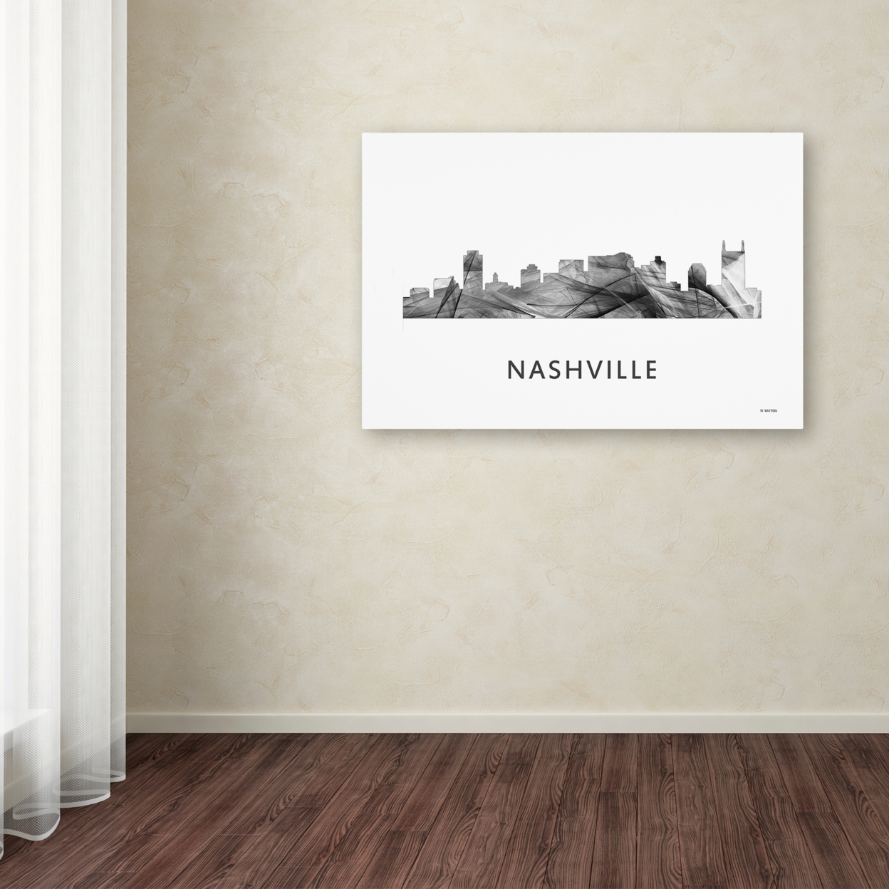 Marlene Watson 'Nashville Tennessee Skyline WB-BW' Canvas Art 16 X 24