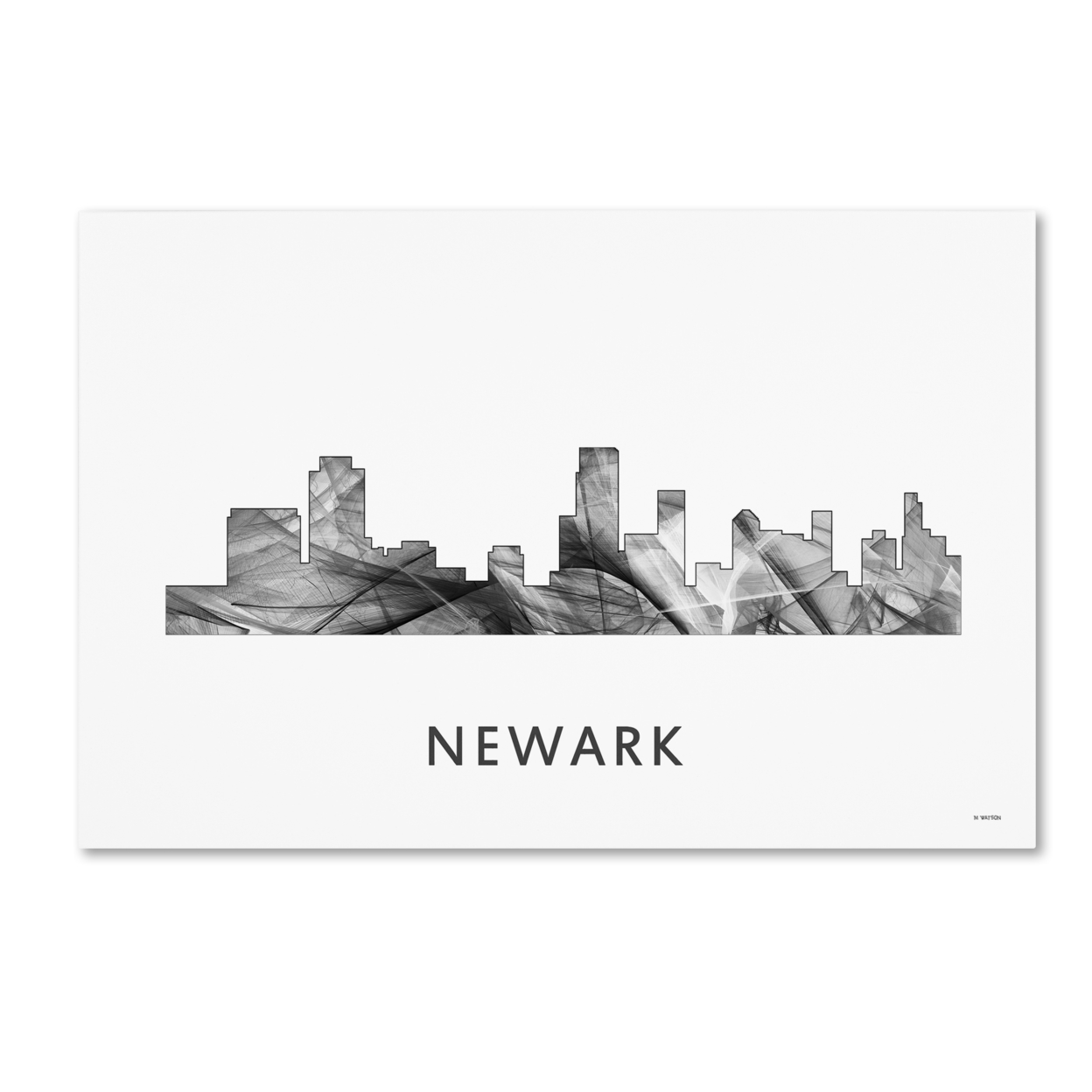 Marlene Watson 'Newark New Jersey Skyline WB-BW' Canvas Art 16 X 24