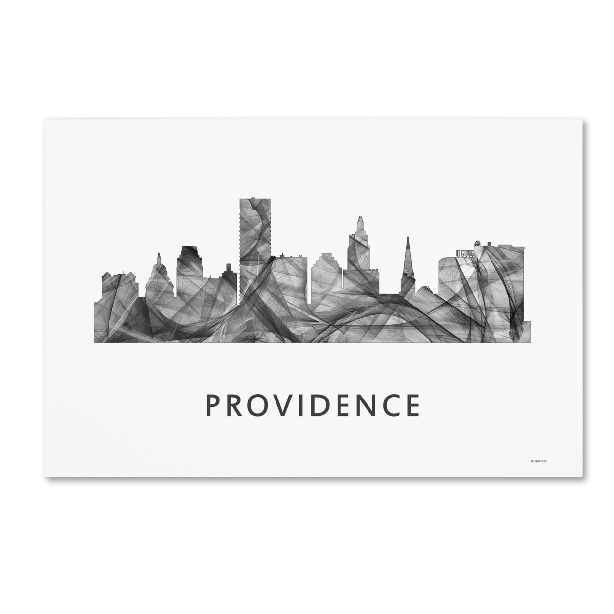 Marlene Watson 'Providence Rhode Island Skyline WB-BW' Canvas Art 16 X 24