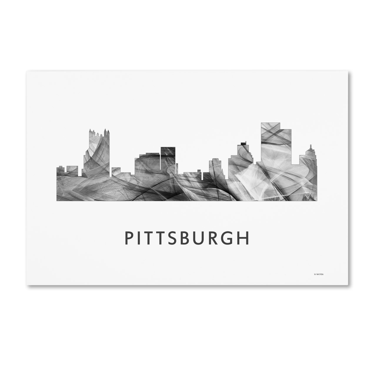 Marlene Watson 'Pittsburgh Pennsylvania Skyline WB-BW' Canvas Art 16 X 24