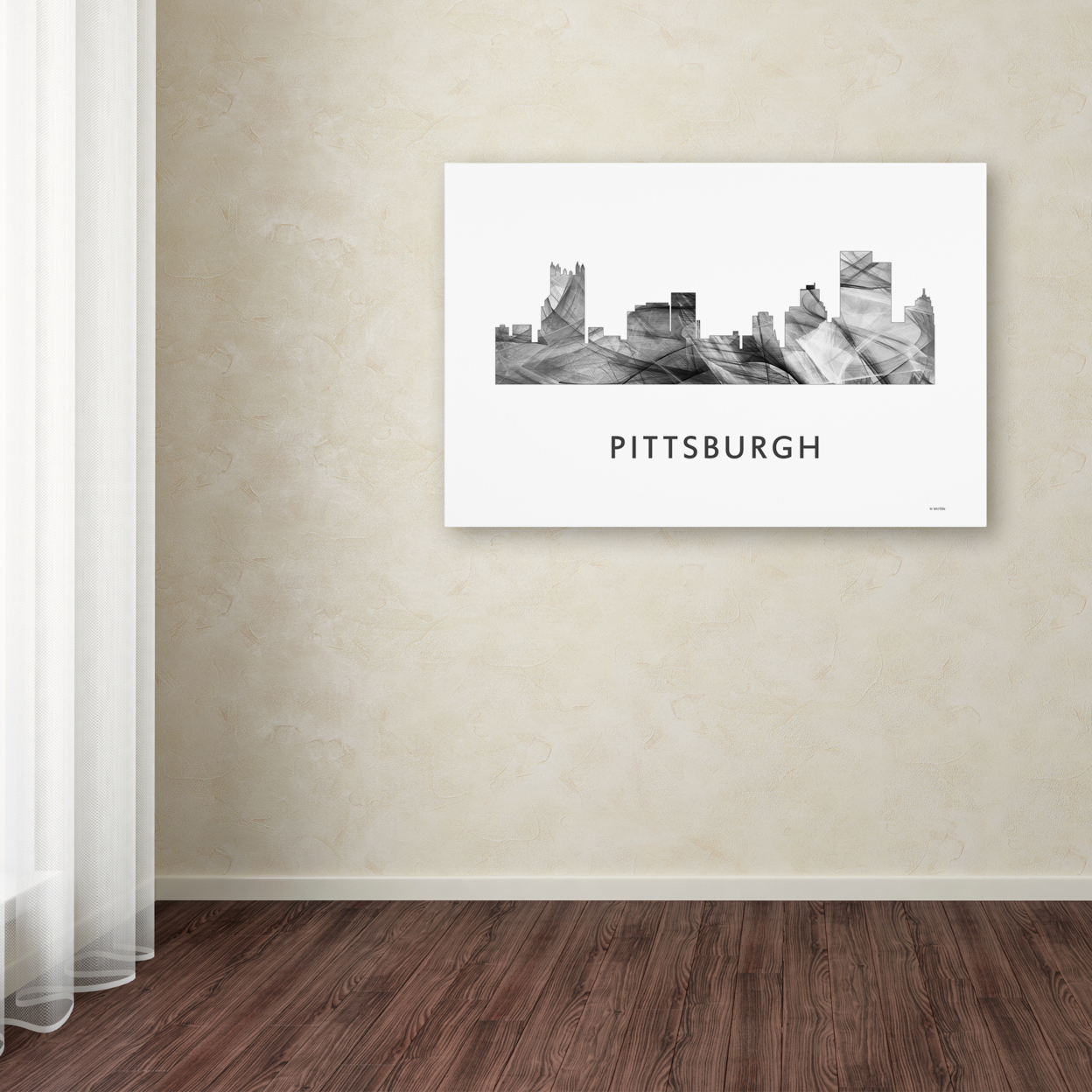 Marlene Watson 'Pittsburgh Pennsylvania Skyline WB-BW' Canvas Art 16 X 24