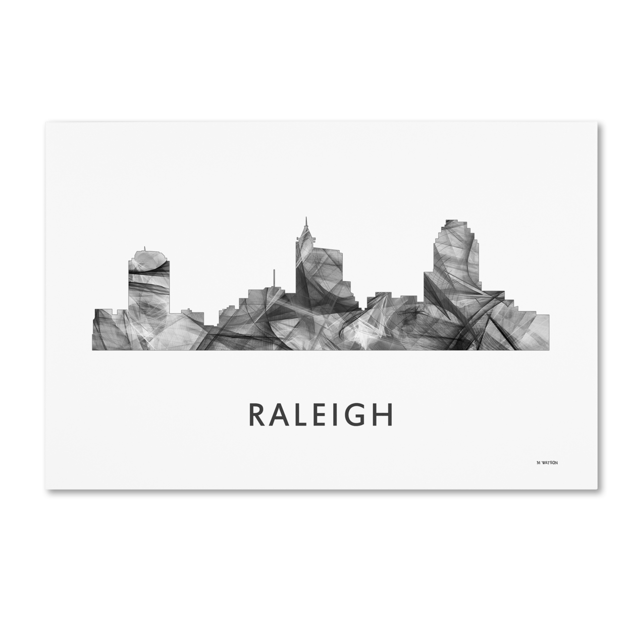 Marlene Watson 'Raleigh North Carolina Skyline WB-BW' Canvas Art 16 X 24