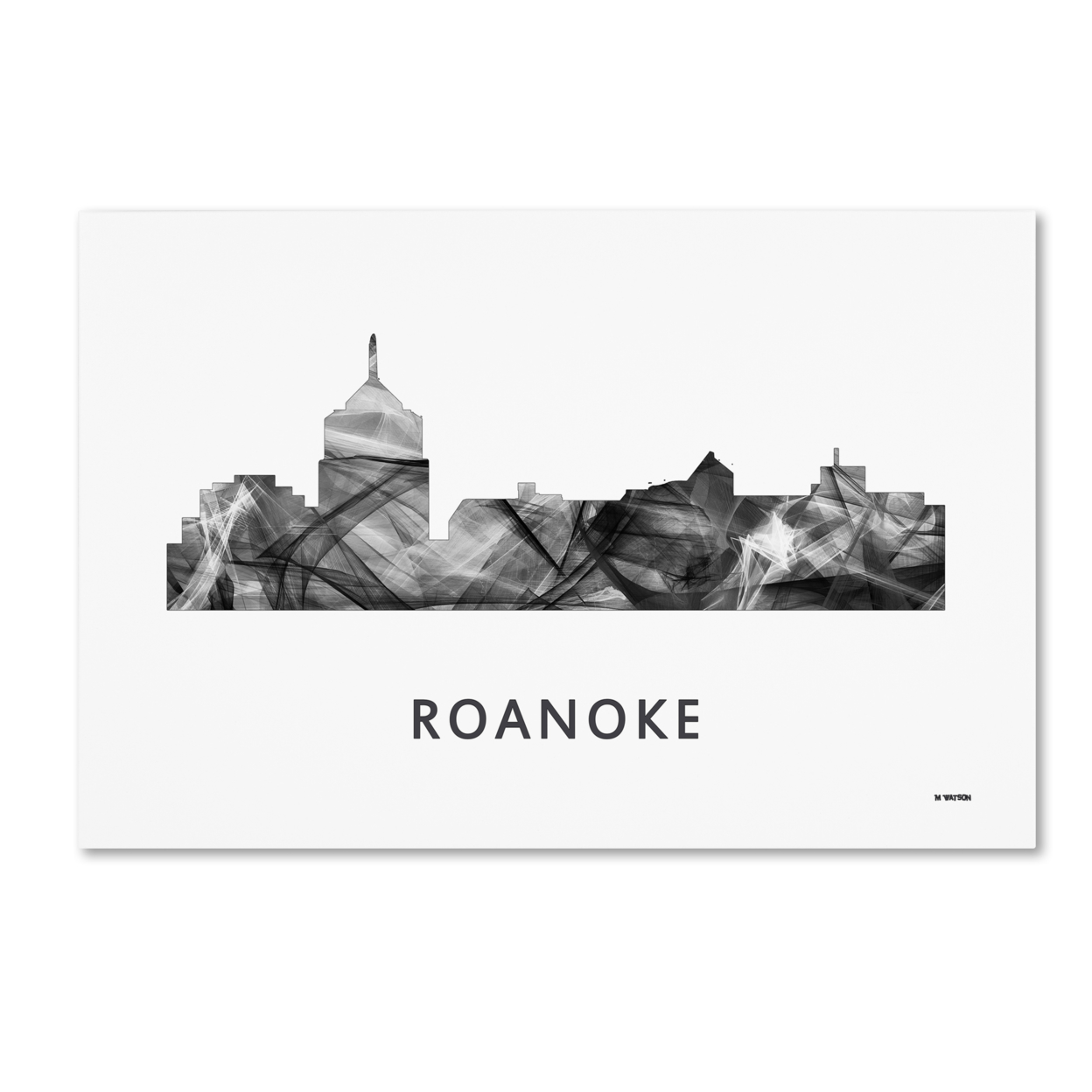 Marlene Watson 'Roanoke Virginia Skyline WB-BW' Canvas Art 16 X 24