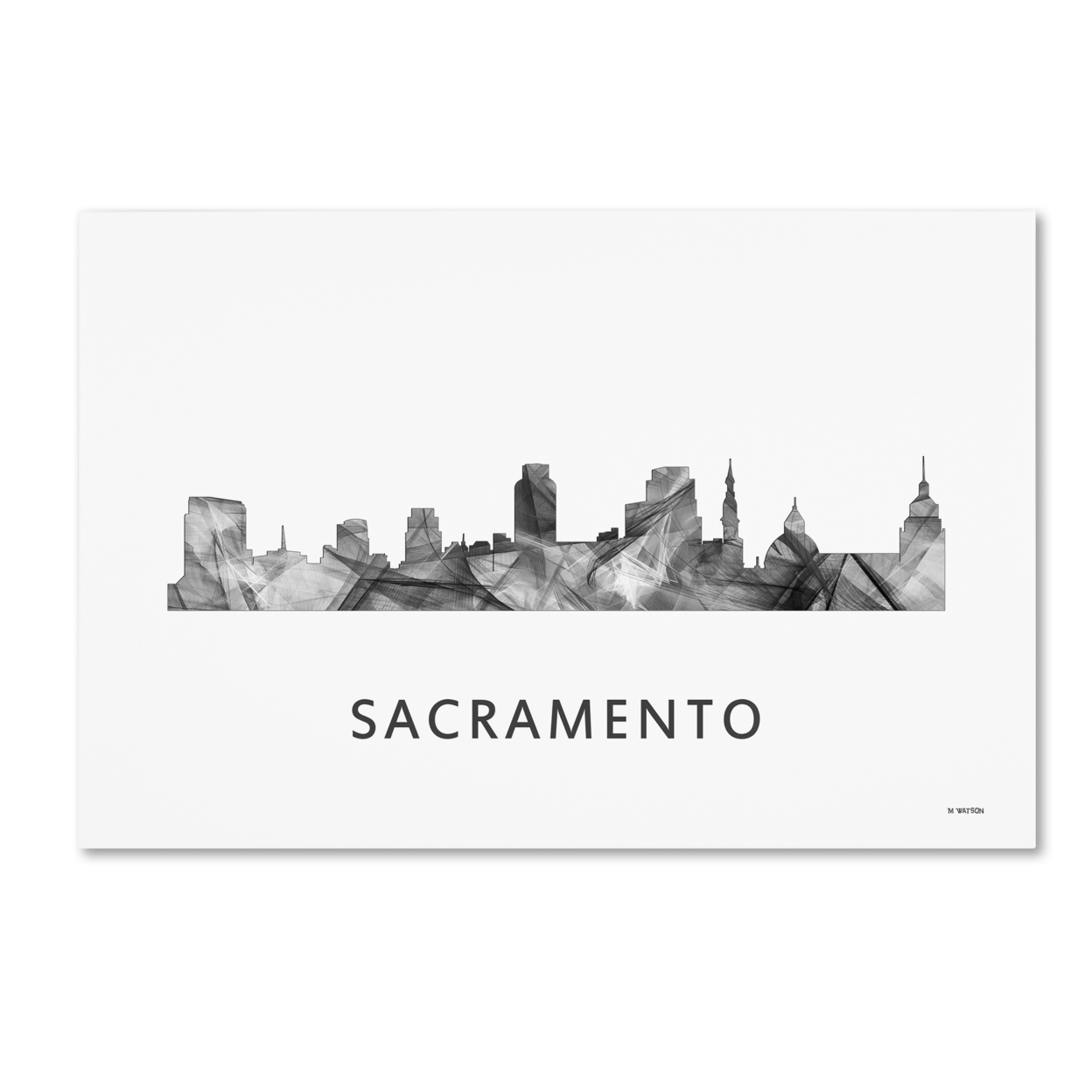 Marlene Watson 'Sacramento California Skyline WB-BW' Canvas Art 16 X 24