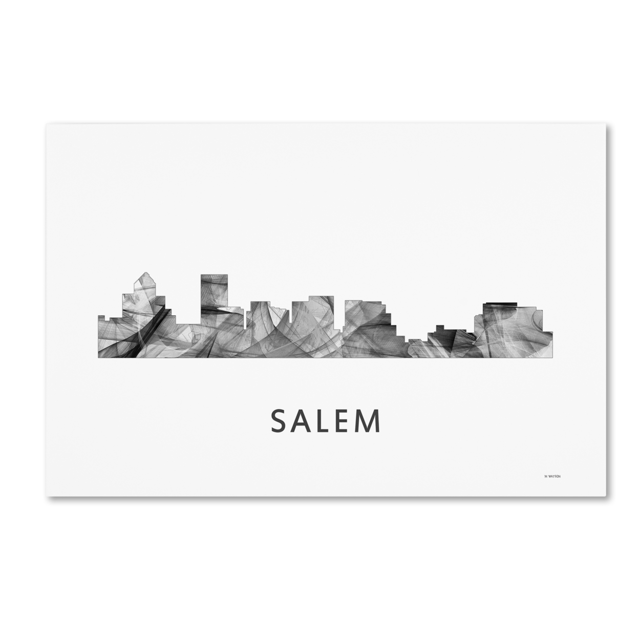 Marlene Watson 'Salem Oregon Skyline WB-BW' Canvas Art 16 X 24