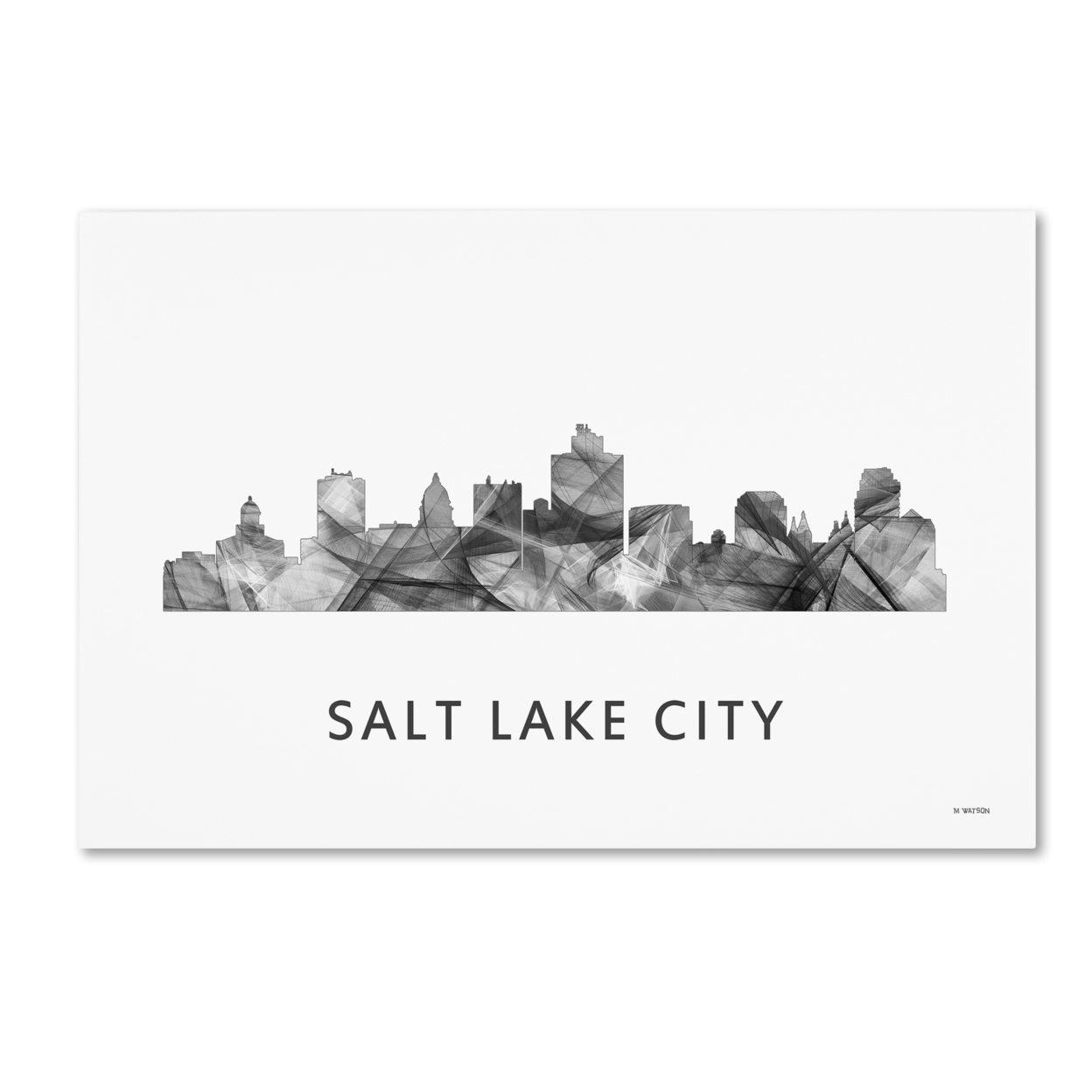 Marlene Watson 'Salt Lake City Utah Skyline WB-BW' Canvas Art 16 X 24