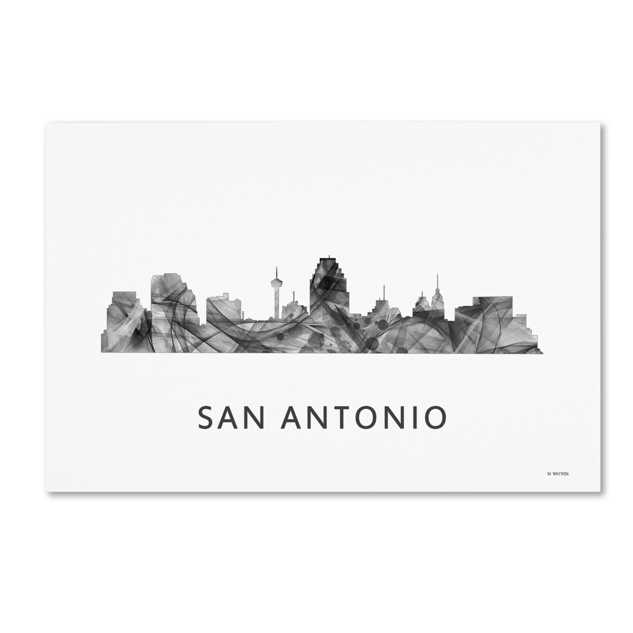 Marlene Watson 'San Antonio Texas Skyline WB-BW' Canvas Art 16 X 24