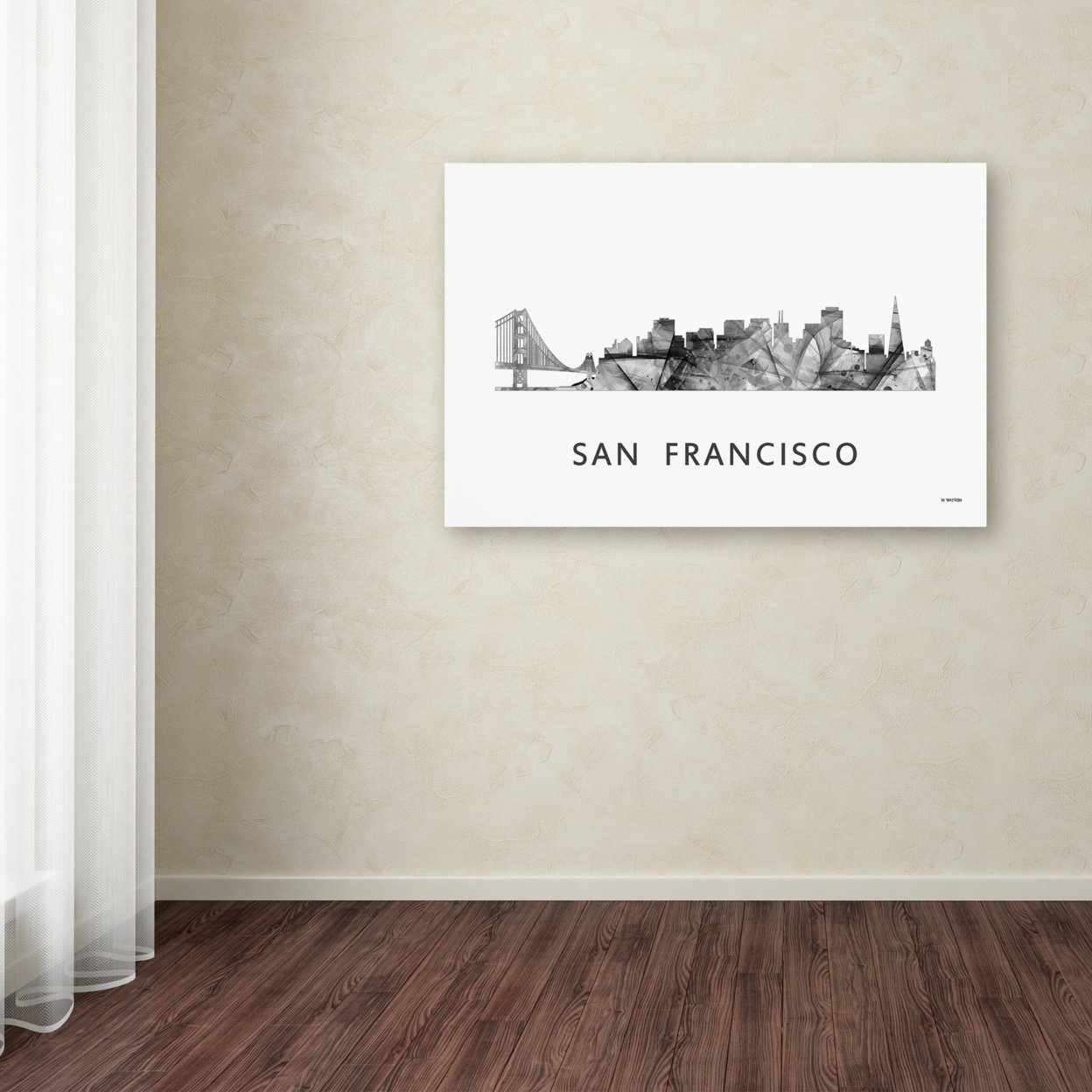 Marlene Watson 'San Francisco CA Skyline WB-BW' Canvas Art 16 X 24