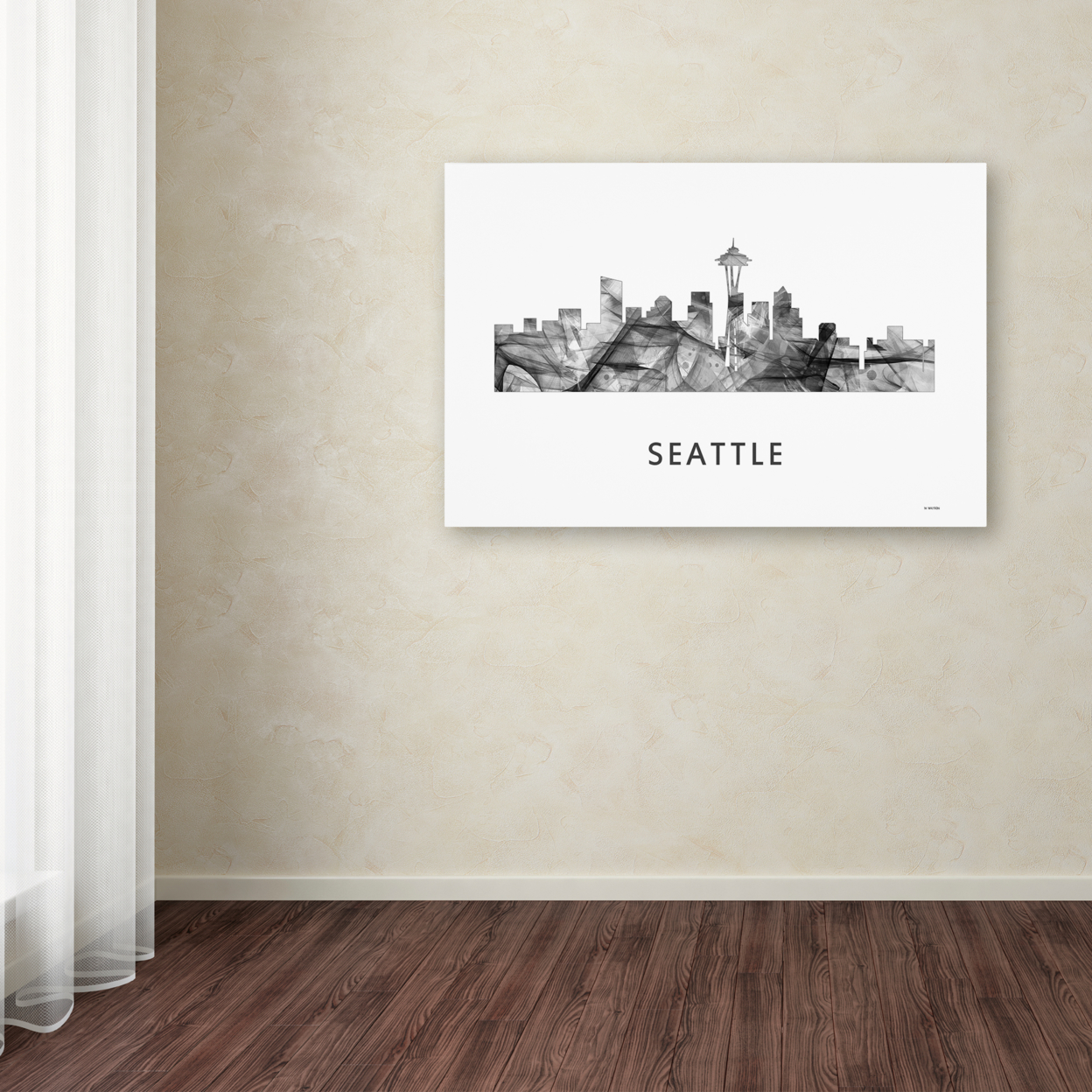 Marlene Watson 'Seattle Washington Skyline WB-BW' Canvas Art 16 X 24