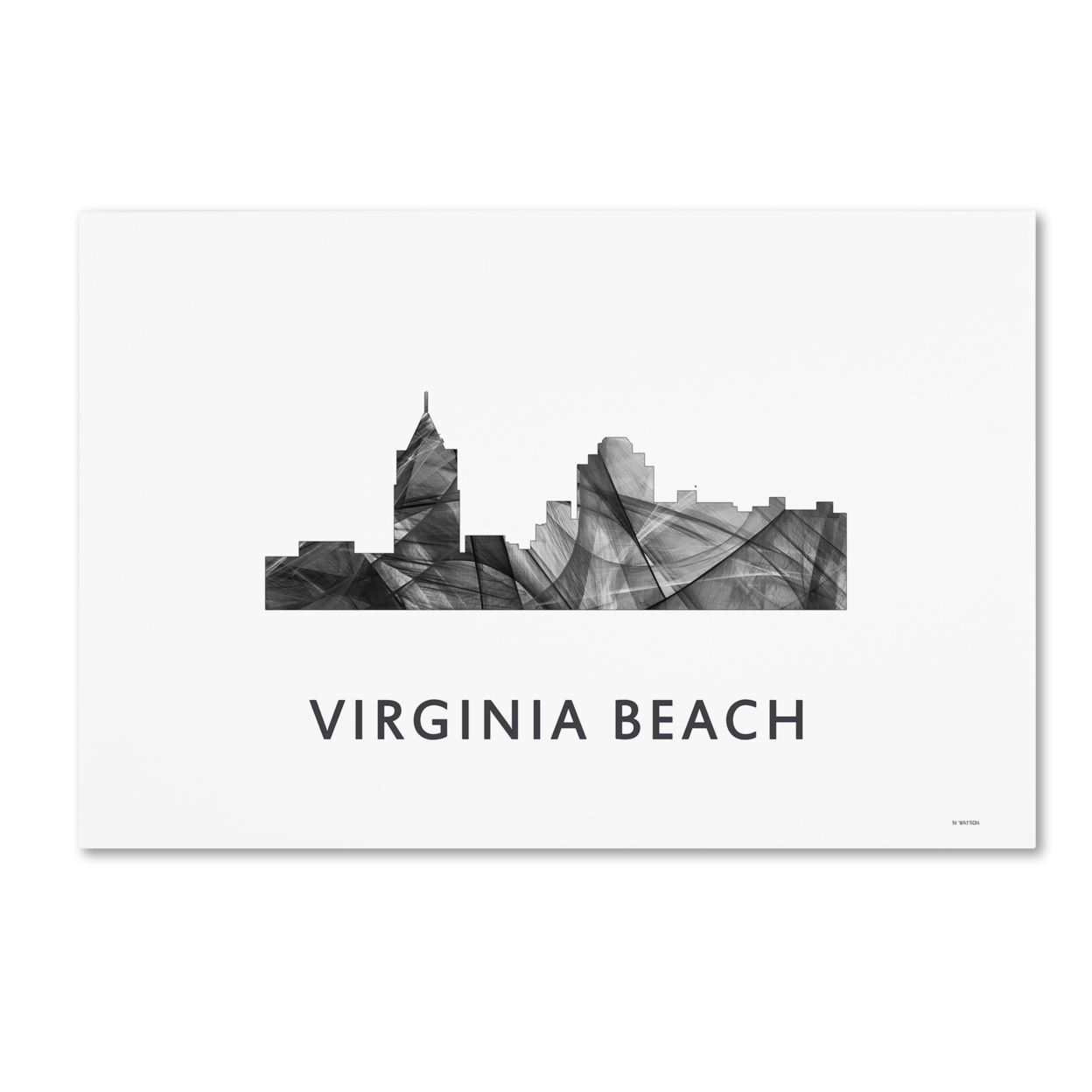 Marlene Watson 'Virginia Beach Virginia Skyline WB-BW' Canvas Art 16 X 24