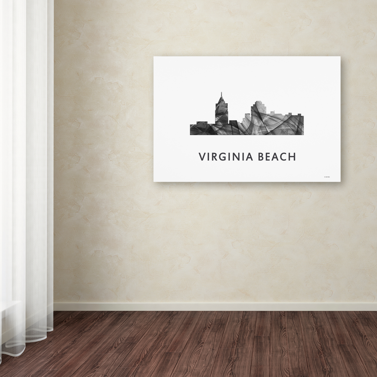 Marlene Watson 'Virginia Beach Virginia Skyline WB-BW' Canvas Art 16 X 24