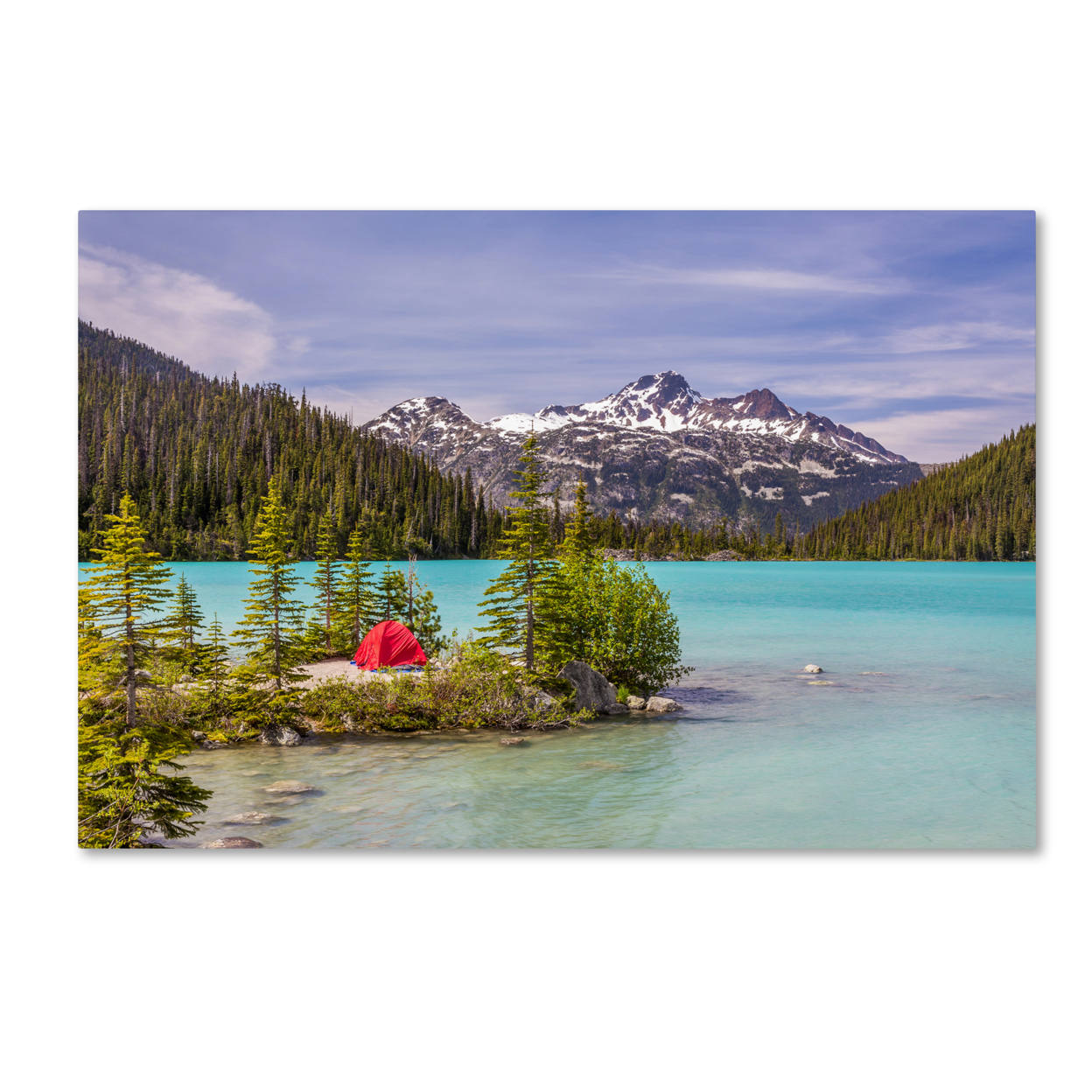 Pierre Leclerc 'Red Tent On Blue Lake' Canvas Art 16 X 24