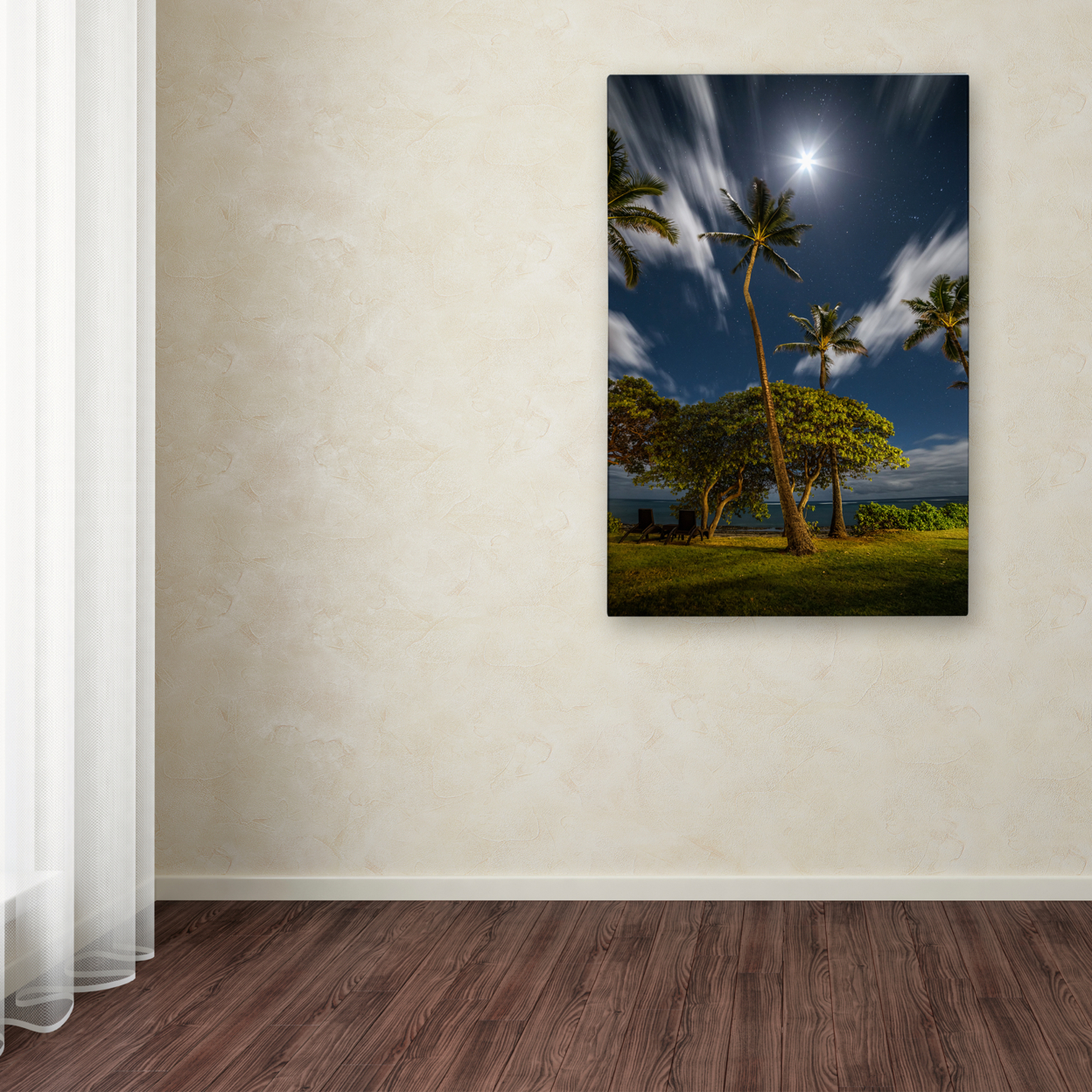 Pierre Leclerc 'Moonlit Palm Trees' Canvas Art 16 X 24