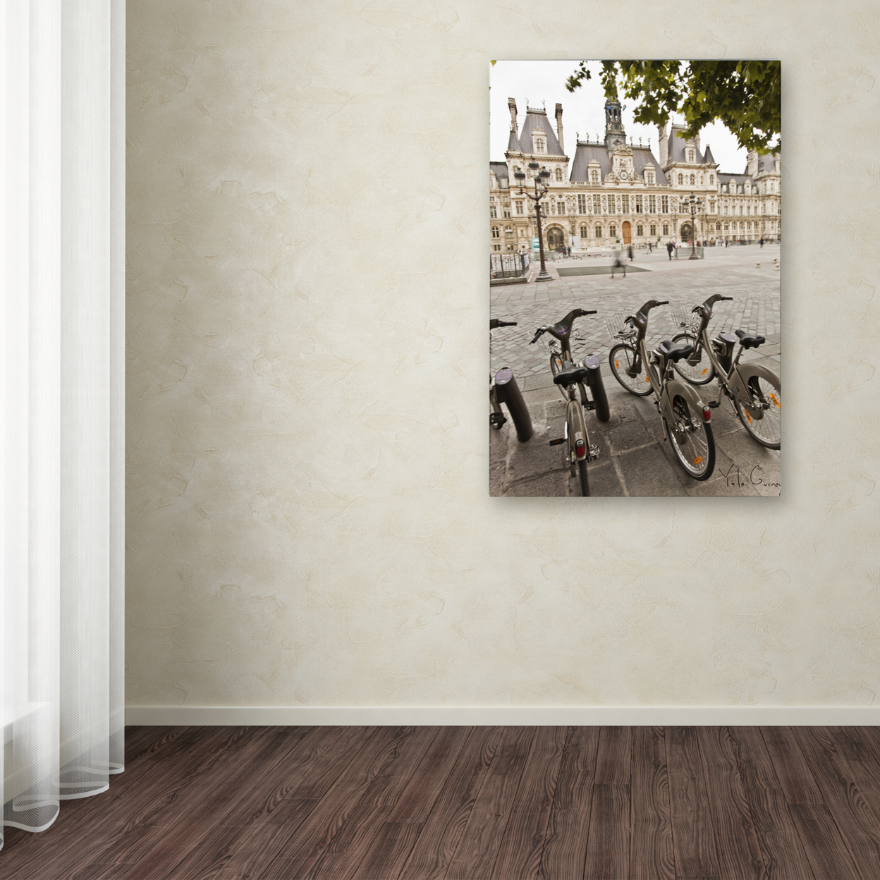 Yale Gurney 'Paris Deux - City Hall Bicycles' Canvas Art 16 X 24