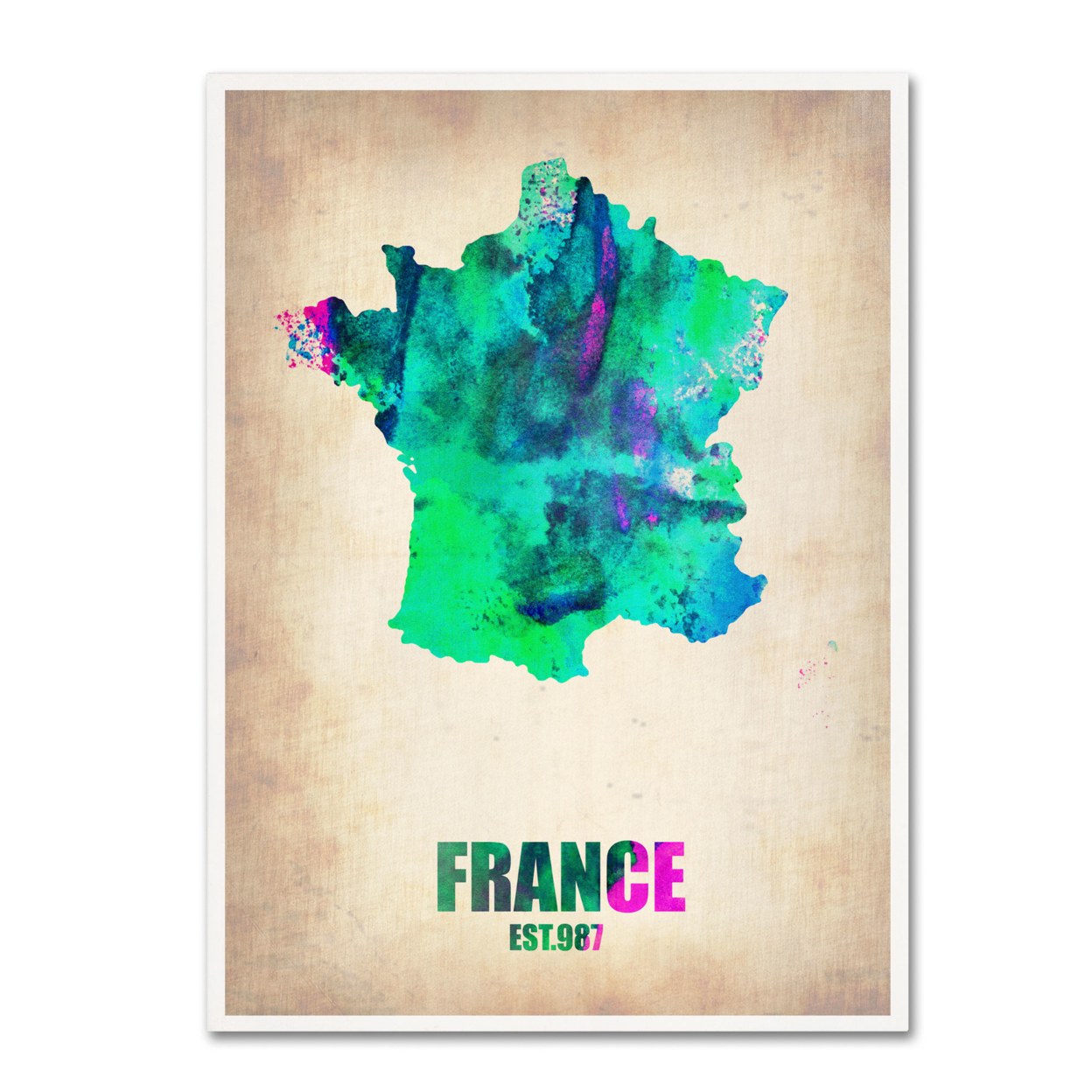 Naxart 'France Watercolor Map' Canvas Art 18 X 24