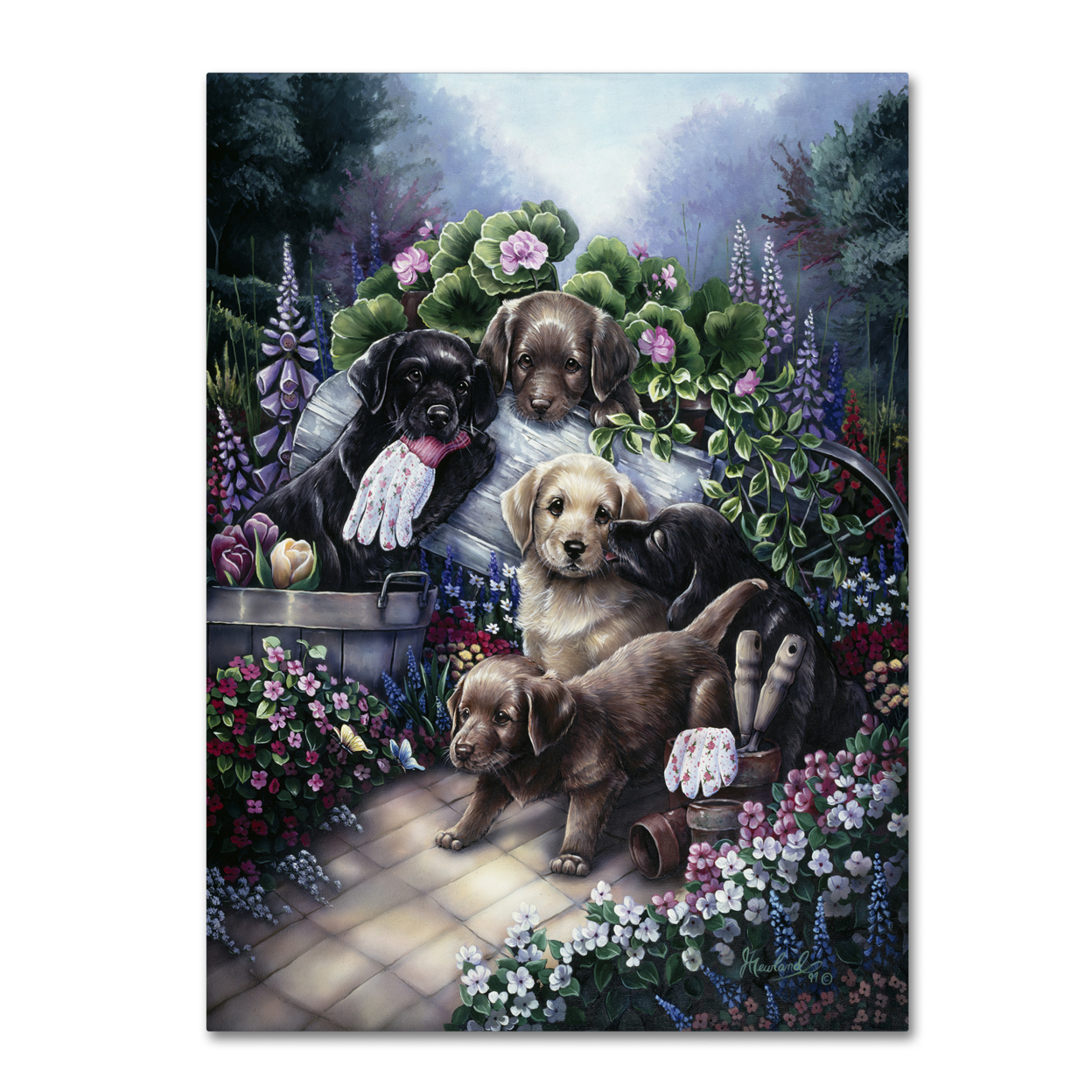 Jenny Newland 'Gardening Puppies' Canvas Art 18 X 24