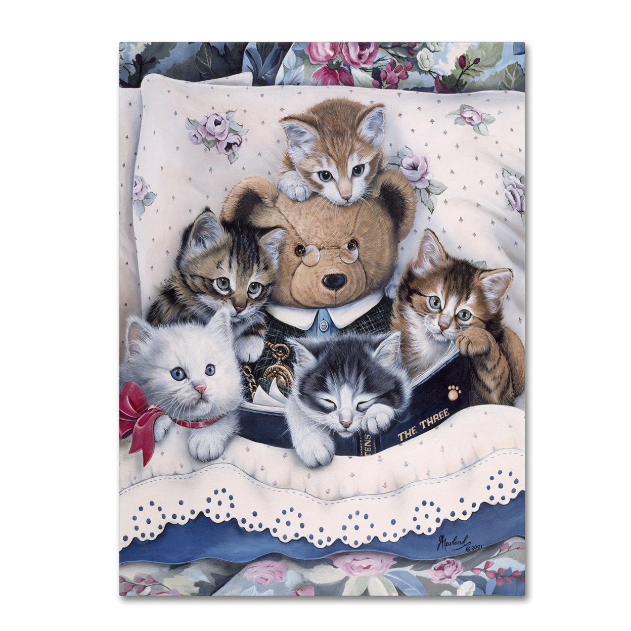 Jenny Newland 'Kittens And Teddy Bear' Canvas Art 18 X 24