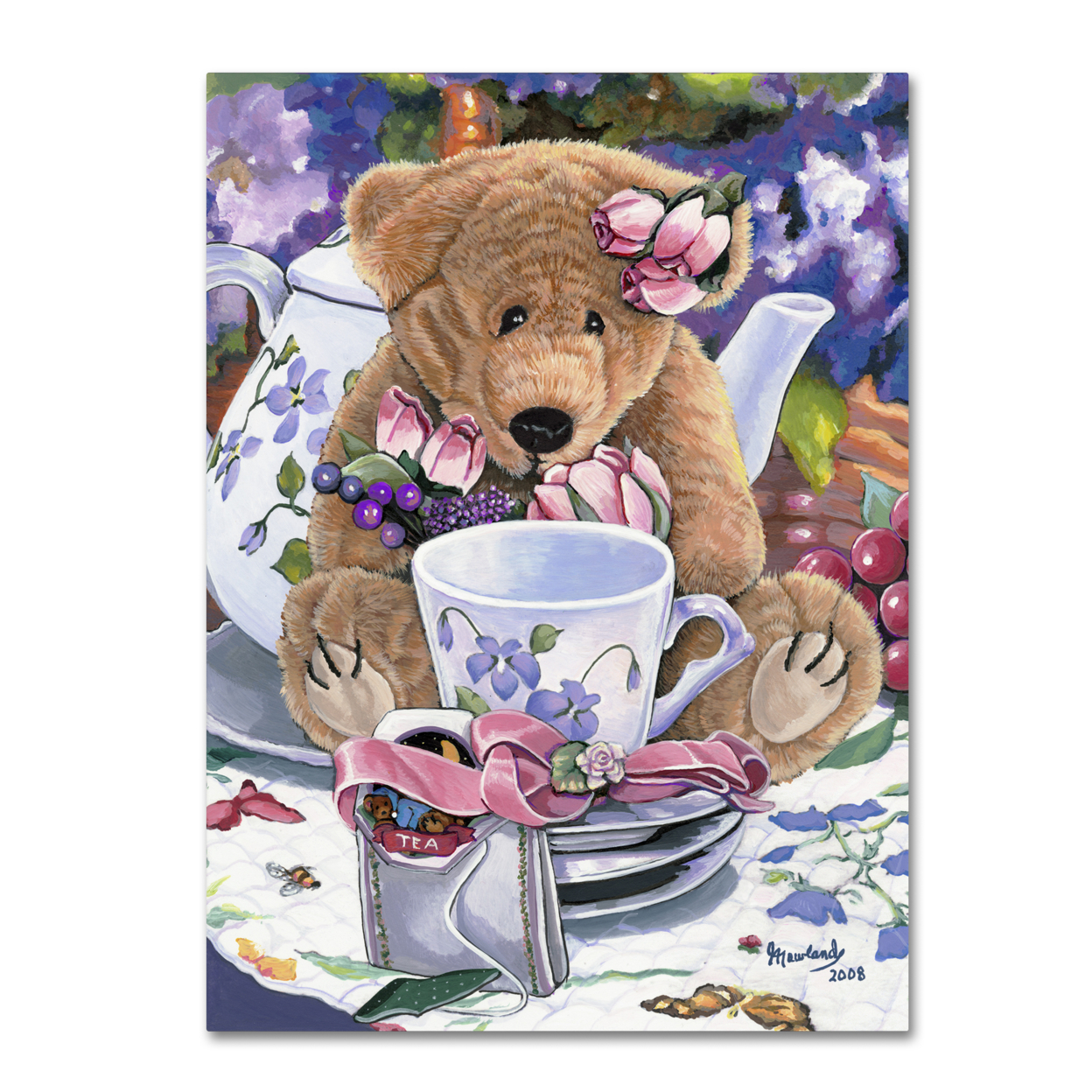 Jenny Newland 'Tea Party Bear 1' Canvas Art 18 X 24