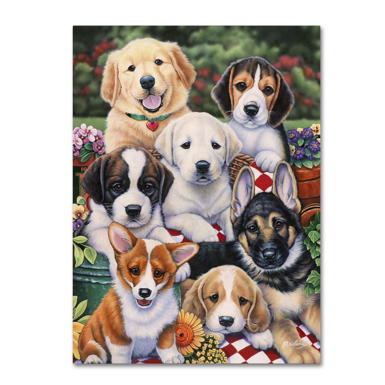Jenny Newland 'Garden Puppies' Canvas Art 18 X 24