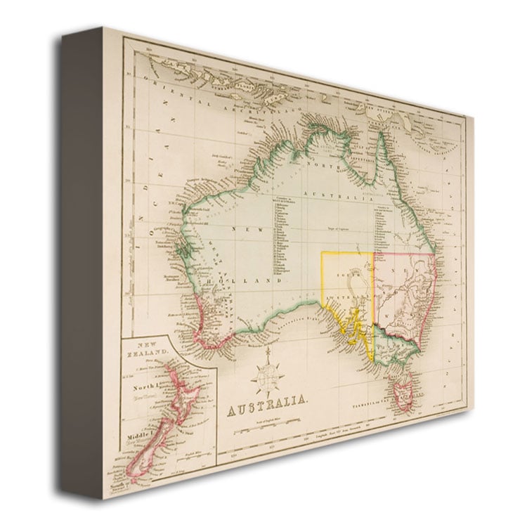 J. Archer 'Map Of Australia And New Zealand' Canvas Art 18 X 24