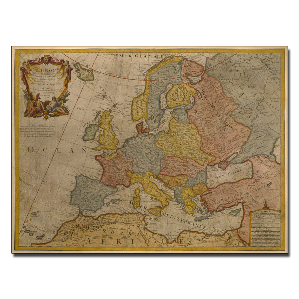 Paris Guillaume Delisle 'Map Of Europe 1700' Canvas Art 18 X 24