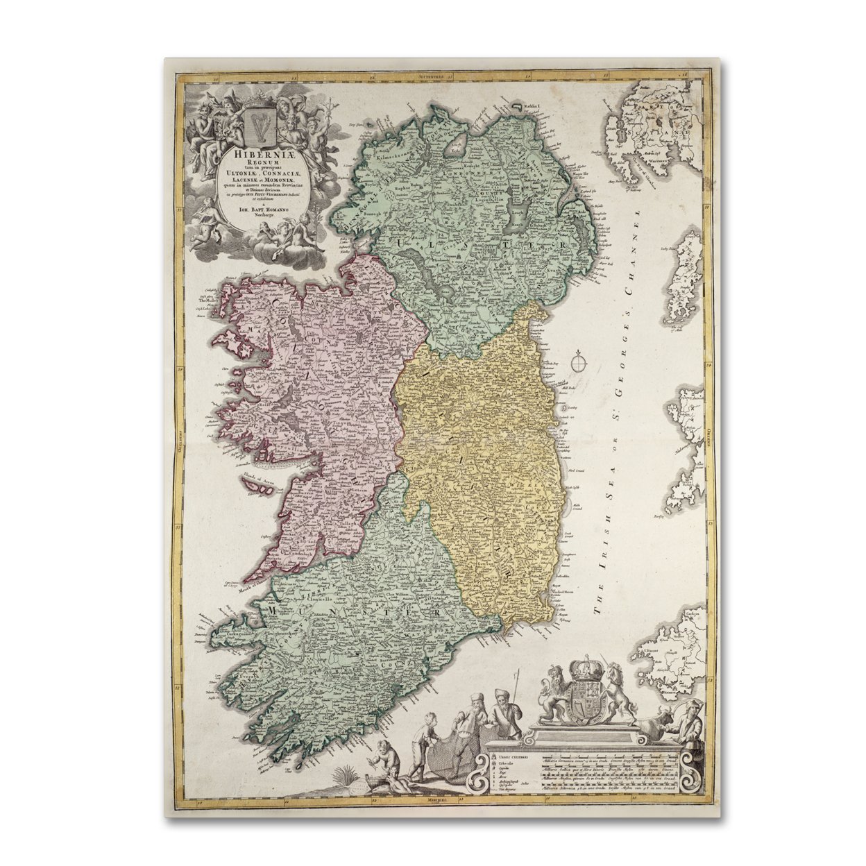 Johann B. Homann 'Map Of Ireland 1730' Canvas Art 18 X 24