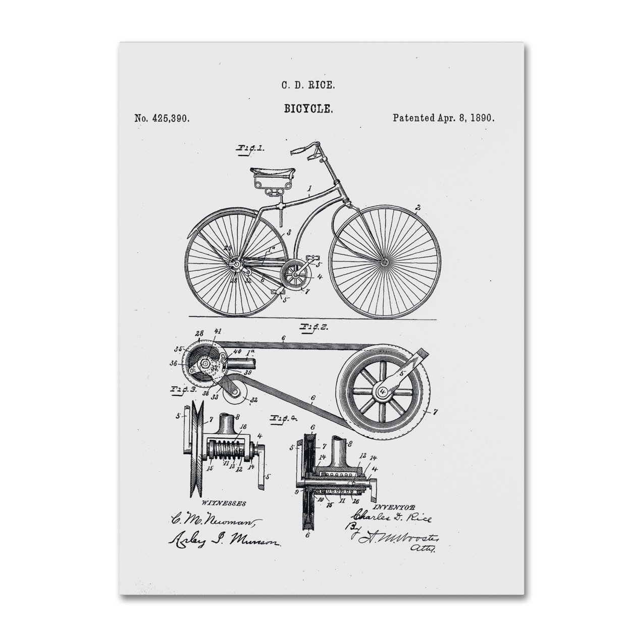 Claire Doherty 'Bicycle Patent 1890 White' Canvas Art 18 X 24