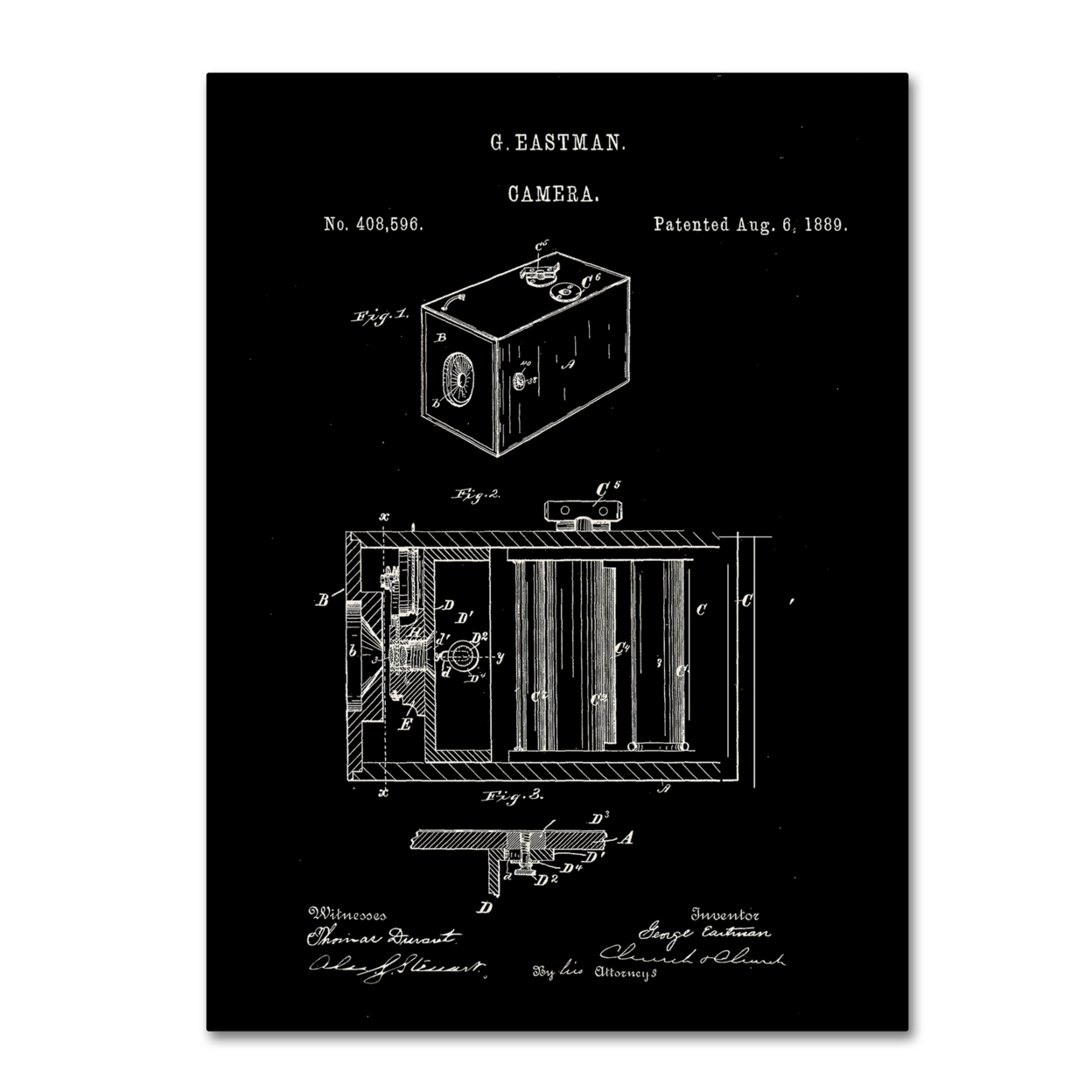 Claire Doherty 'George Eastman Camera Patent Black' Canvas Art 18 X 24