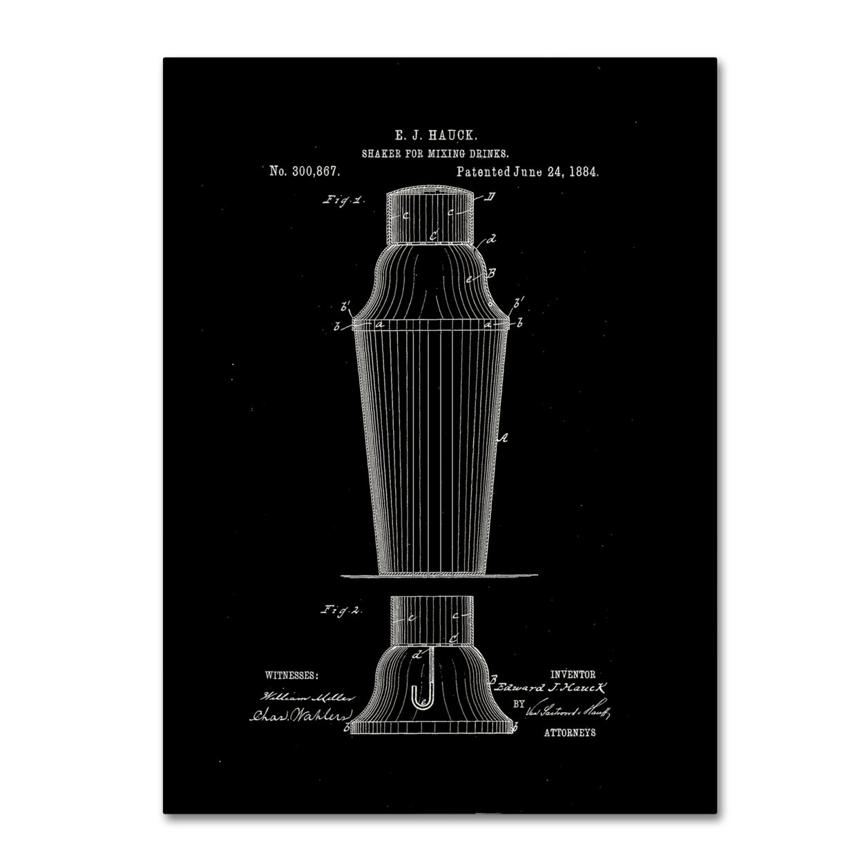 Claire Doherty 'Cocktail Shaker Patent 1884 Black' Canvas Art 18 X 24