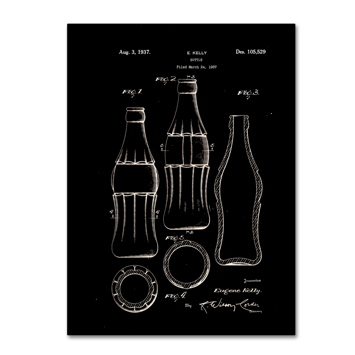 Claire Doherty 'Coca Cola Bottle Patent 1937 Black' Canvas Art 18 X 24