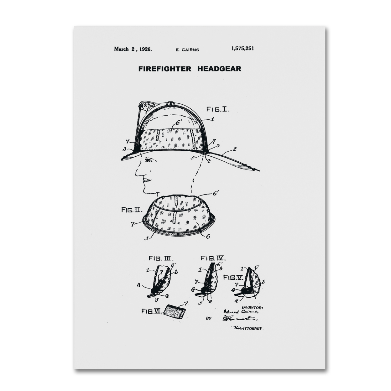 Claire Doherty 'Firefighter Headgear Patent 1926 White' Canvas Art 18 X 24