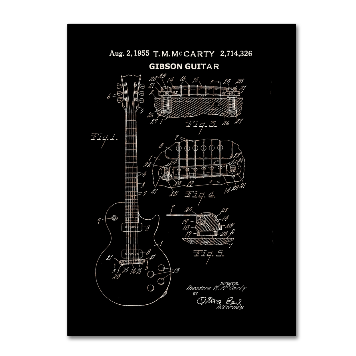 Claire Doherty '1955 Mccarty Gibson Guitar Patent Black' Canvas Art 18 X 24