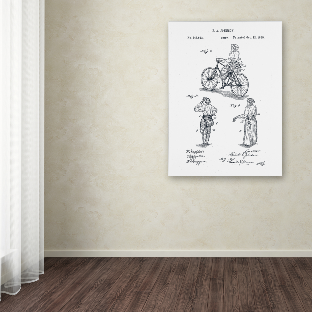 Claire Doherty 'Cycling Skirt Patent 1885 White' Canvas Art 18 X 24