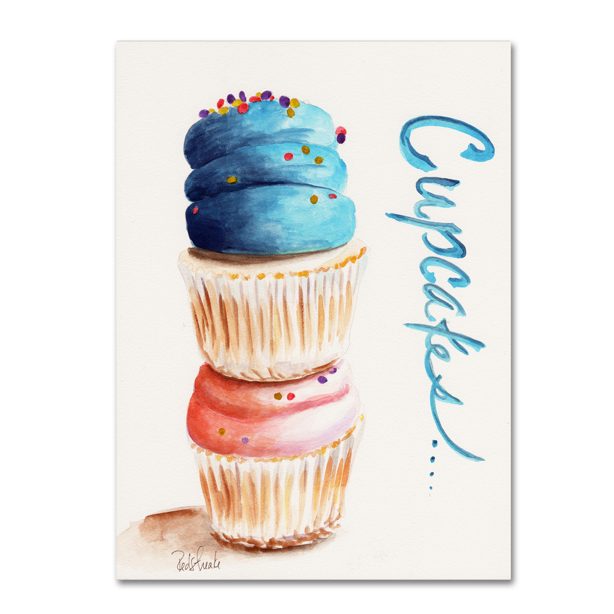 Jennifer Redstreake 'Stacked Cupcakes With Words' Canvas Art 18 X 24