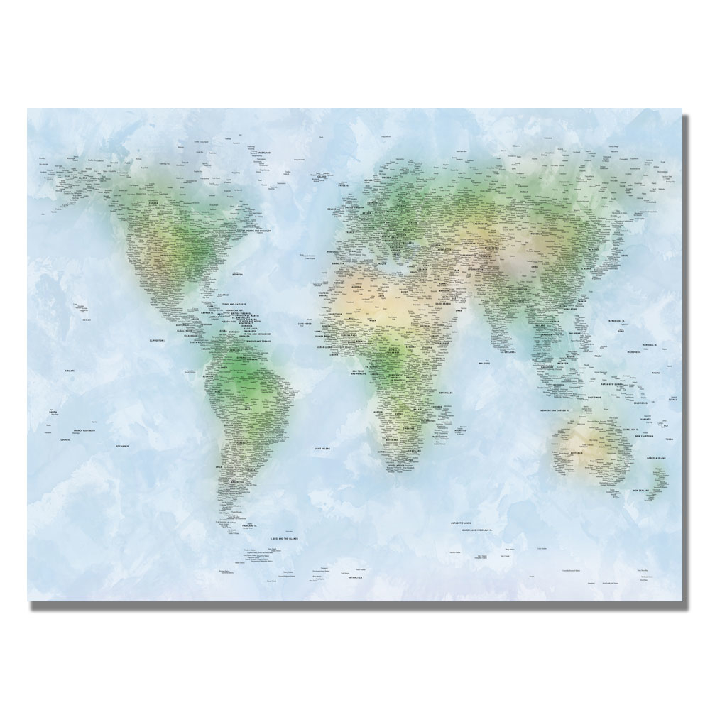 Michael Tompsett 'Watercolor Cities World Map' Canvas Art 18 X 24