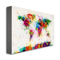 Michael Tompsett 'Paint Splashes World Map' Canvas Art 18 X 24
