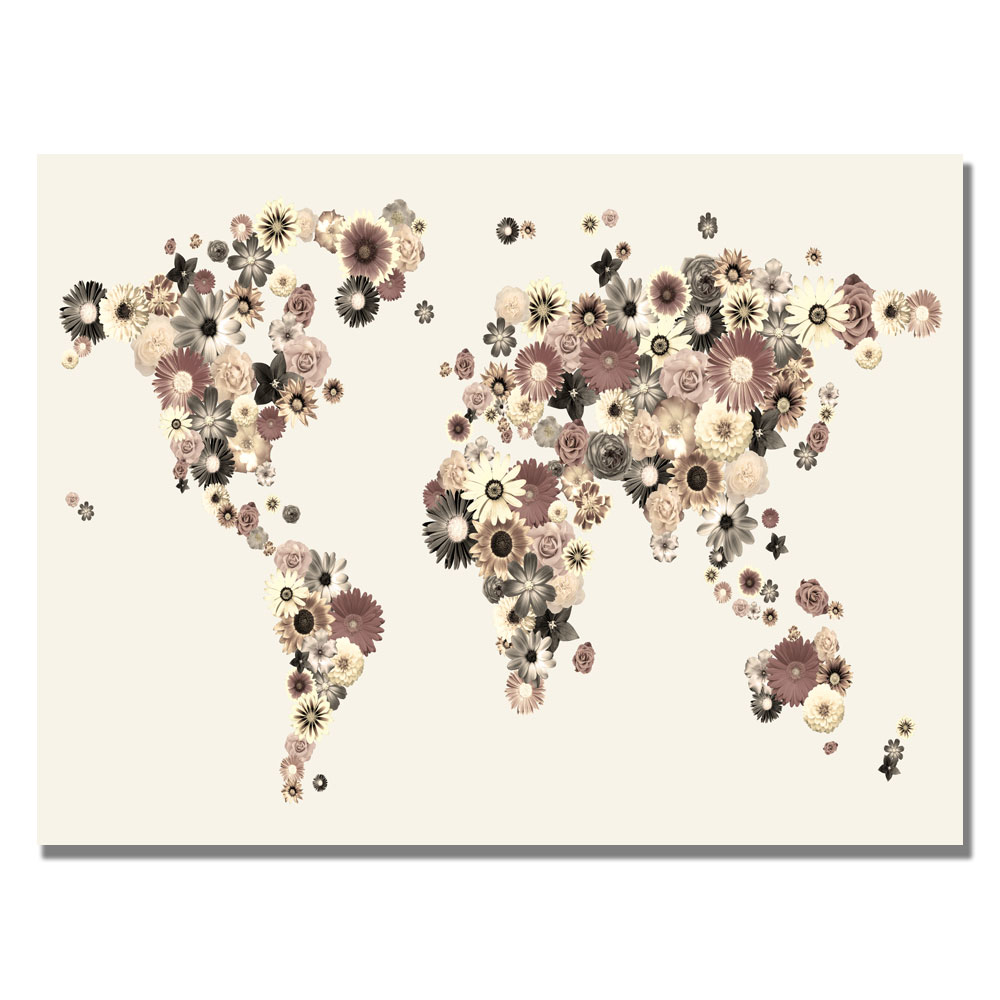 Michael Tompsett 'Flowers World Map' Canvas Art 18 X 24