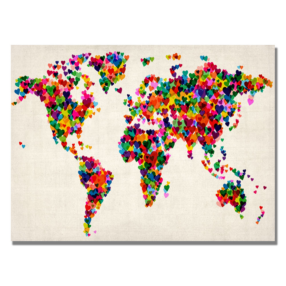 Michael Tompsett 'Hearts World Map' Canvas Art 18 X 24