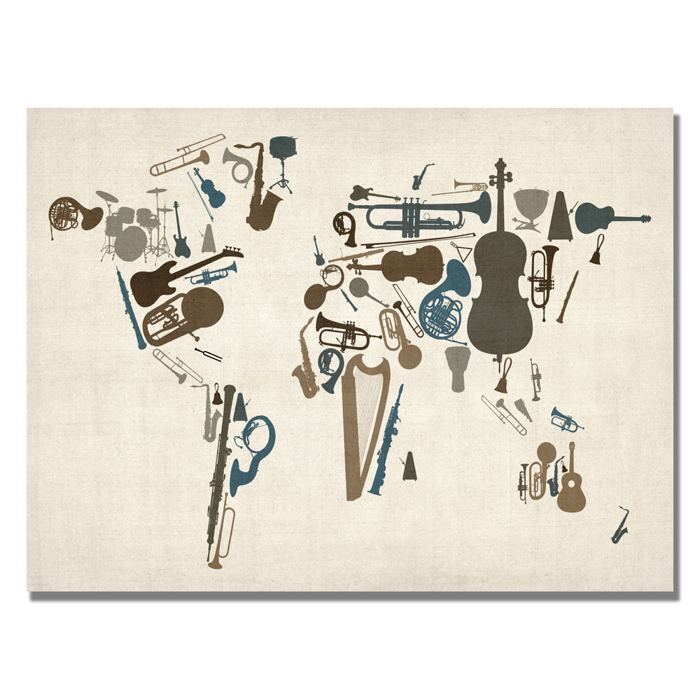 Michael Tompsett 'Instrument World Map' Canvas Art 18 X 24