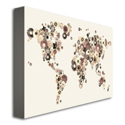 Michael Tompsett 'Flowers World Map' Canvas Art 18 X 24