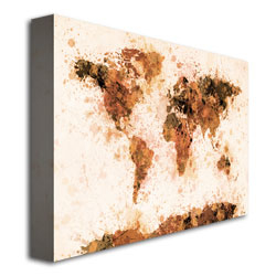 Michael Tompsett 'Bronze Paint Splash World Map' Canvas Art 18 X 24