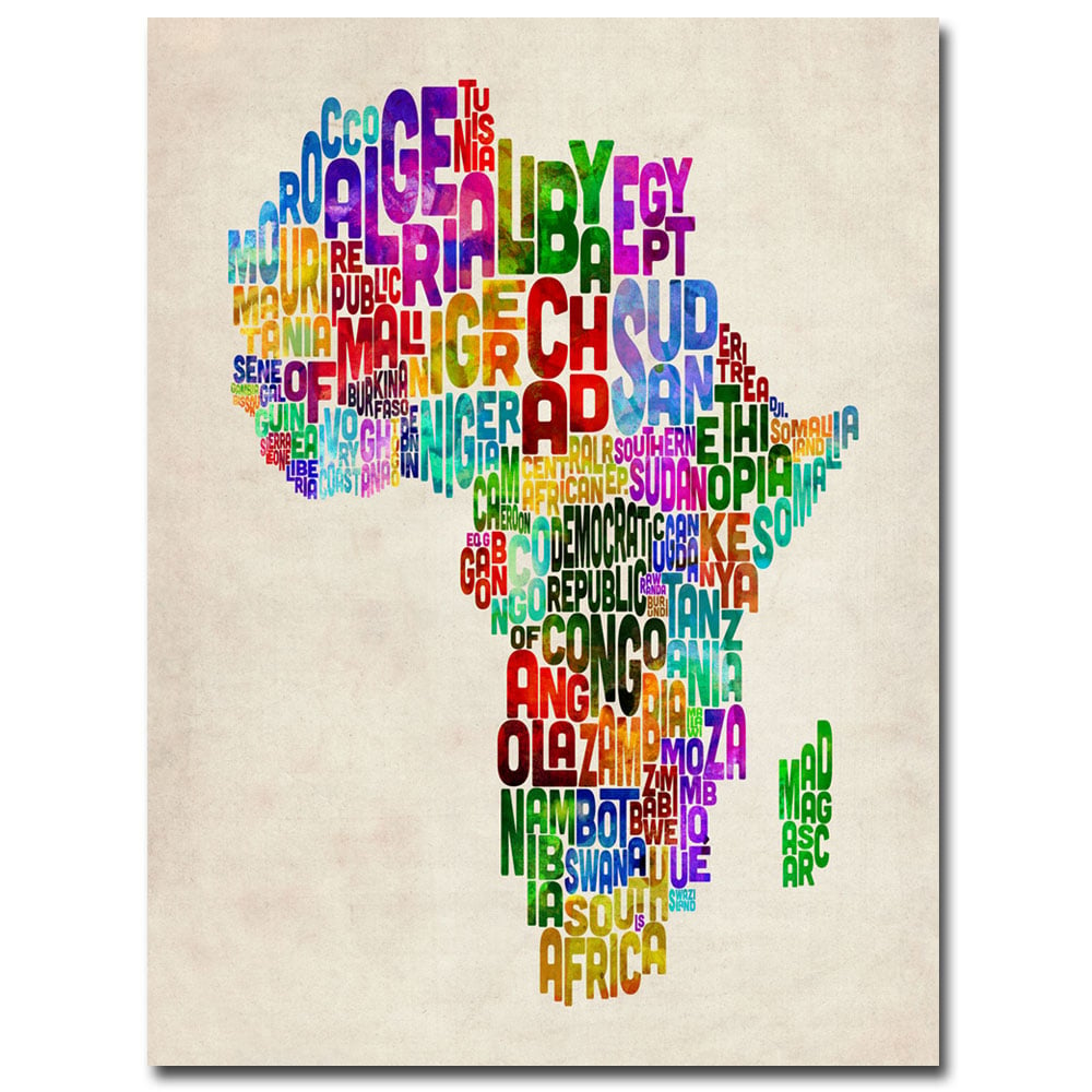 Michael Tompsett 'Africa Text Map' Canvas Art 18 X 24