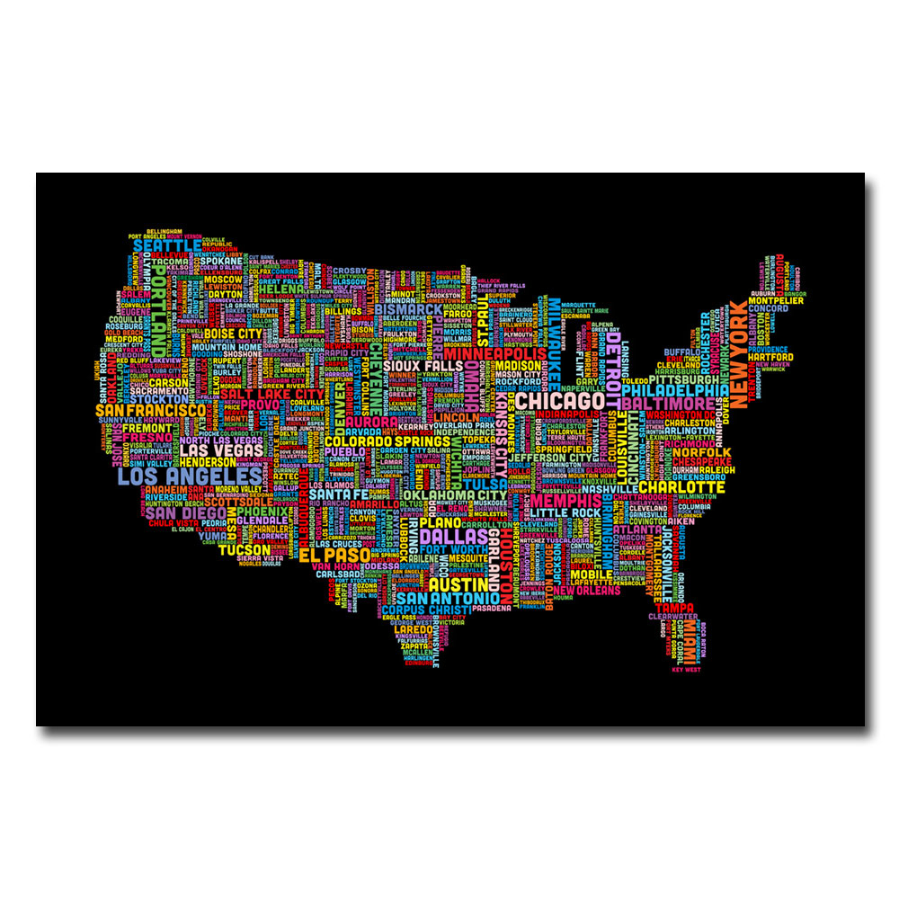 Michael Tompsett 'US Cities Text Map II' Canvas Art 18 X 24