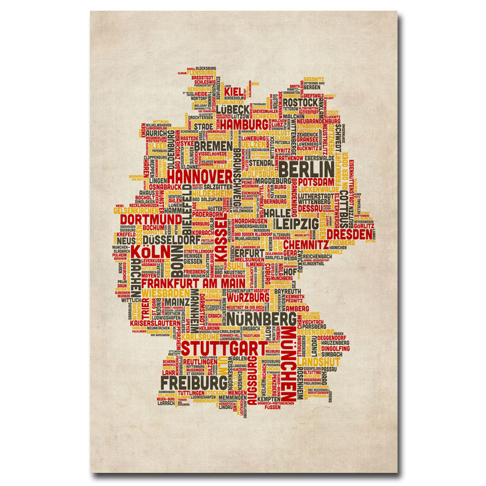Michael Tompsett 'Germany - Cities Text Map' Canvas Art 18 X 24