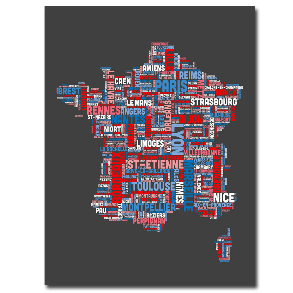 Michael Tompsett 'France City Text Map' Canvas Art 18 X 24